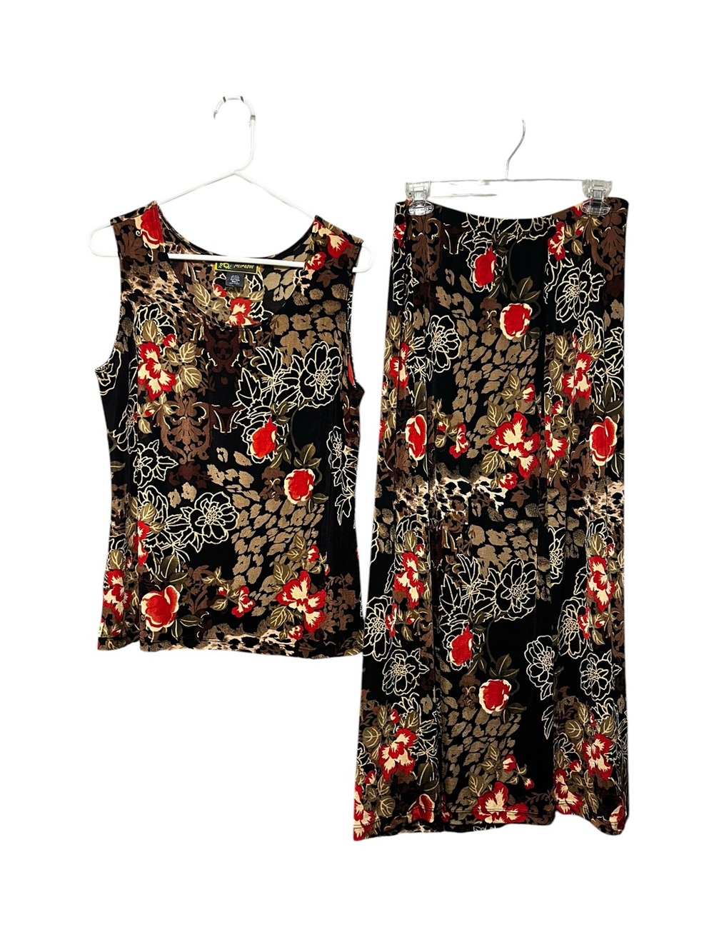 Mirasol Black Floral Tank & Skirt Set with Red & Tan Accents